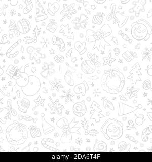 Christmas ornaments seamless pattern. Subtle grey doodle style vector illustration pattern for surface, t shirt design, print, poster, icon, web, grap Stock Vector