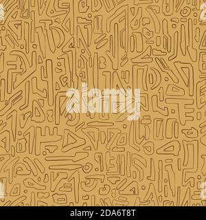 Alien hieroglyph seamless pattern. Brown doodle style vector illustration pattern for surface, t shirt design, print, poster, icon, web, graphic desig Stock Vector
