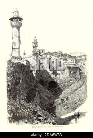 Birket Israil The Pool of Bethesda, Jerusalem. from the book Picturesque Palestine, Sinai, and Egypt By  Colonel Wilson, Charles William, Sir, 1836-1905. Published in New York by D. Appleton and Company in 1881  with engravings in steel and wood from original Drawings by Harry Fenn and J. D. Woodward Volume 1 Stock Photo