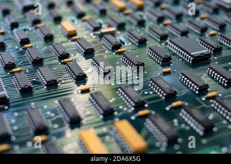 Closeup Electronic circuit board ( PCB )components detail and An integrated circuit (ic) Stock Photo