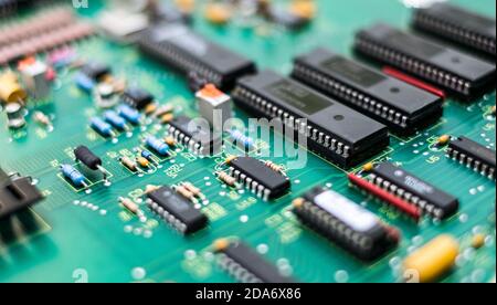 Closeup Electronic circuit board ( PCB )components detail and An integrated circuit (ic) Stock Photo