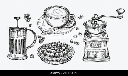 Coffee sketch. Food concept hand drawn vintage vector illustration Stock Vector