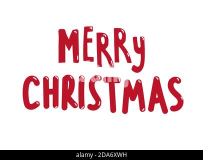 Merry Christmas hand drawn lettering. Vector flat illustration isolated on white background. Stock Vector
