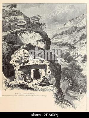 Valley of Hinnom, Jerusalem, tombs and Olive trees from the book Picturesque Palestine, Sinai, and Egypt By  Colonel Wilson, Charles William, Sir, 1836-1905. Published in New York by D. Appleton and Company in 1881  with engravings in steel and wood from original Drawings by Harry Fenn and J. D. Woodward Volume 1 Stock Photo