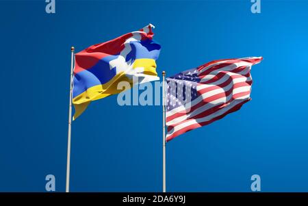 Beautiful national state flags of Artsakh and France together at the ...