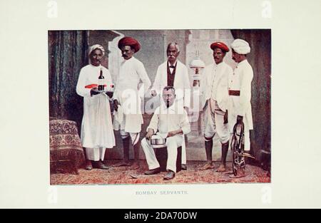 Group photograph of Bombay Servants Typical Pictures of Indian Natives Being reproduction from Specially prepared hand-colored photographs. By F. M. Coleman (Times of India) Seventh Edition Bombay 1902 Stock Photo