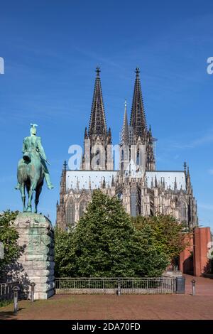 geography / travel, Germany, North Rhine-Westphalia, Cologne, equestrian statue emperor Wilhelm in fro, Additional-Rights-Clearance-Info-Not-Available Stock Photo