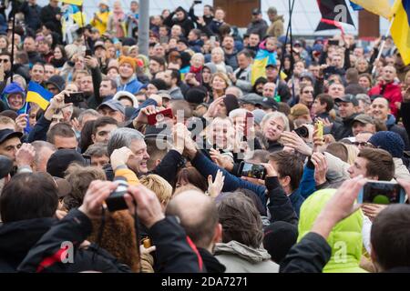 KYIV, UKRAINE - Oct. 06, 2019: Thousands ukrainians attend rally against signing of so-called Steinmeier Formula on the Independence Square in Kyiv, Ukraine Stock Photo