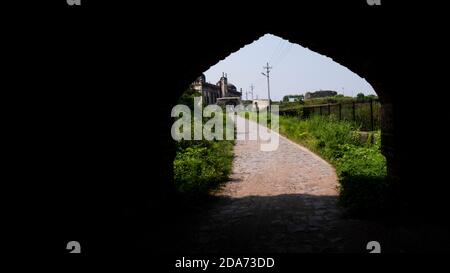 Jamia Mosque footpath isolated in arch, Kalaburagi, Karnatka/India-October 30.2020 Stock Photo