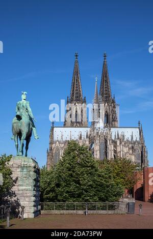 geography / travel, Germany, North Rhine-Westphalia, Cologne, equestrian statue emperor Wilhelm II in , Additional-Rights-Clearance-Info-Not-Available Stock Photo