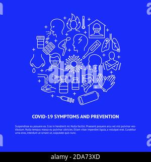 Covid-19 symptoms and prevention round banner with place for text Stock Vector