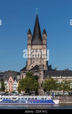 geography / travel, Germany, North Rhine-Westphalia, Cologne, church Great St. Martin at Rhine, Additional-Rights-Clearance-Info-Not-Available Stock Photo