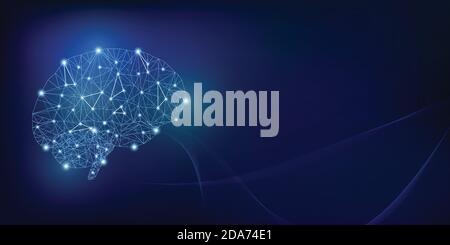 Brain from polygon mesh, with light points. Stock Vector