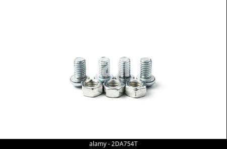 Metal bolts and nuts isolated on a white background. Stock Photo
