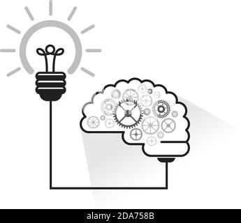 Brainstorming - effective brain function, Illustration. Electric Lamp, Human Brain, Creative, Idea, Vector Stock Vector