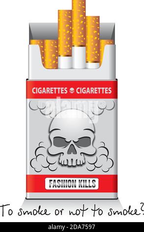 An open pack of cigarettes with painted skull on transparent background is symbol of the danger of Smoking Stock Vector