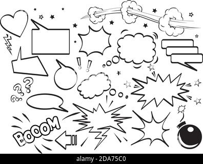 Comic speech bubbles set. Vector, black and white Stock Vector