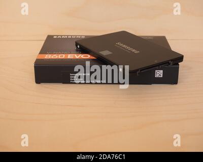 SEOUL, NORTH KOREA - CIRCA OCTOBER 2020: Samsung V-Nand SSD 860 Evo solid state drive Stock Photo