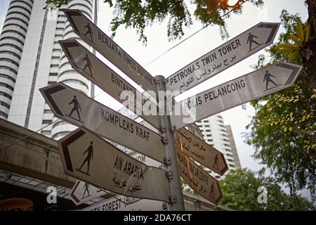 Kuala Lumpur, Malaysia, February 2016. Information signs for pedestrians in the city centre. Stock Photo