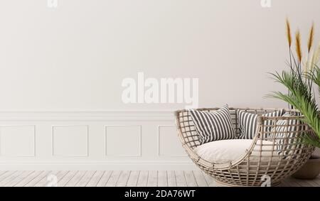 White wall with chair in living room. 3d render Stock Photo