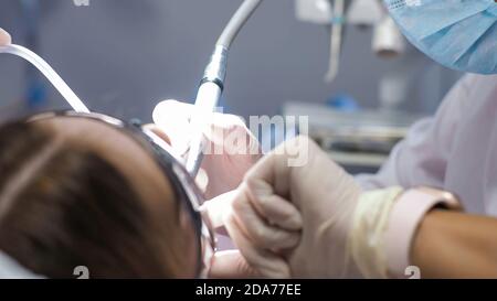 Woman dentist Reception at the orthodontist Replacement of braces Stock Photo