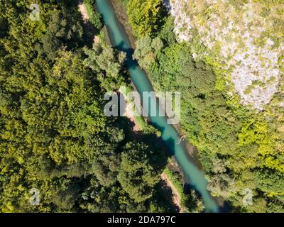 Aerial view of Iskar Panega Geopark along the Gold Panega River, Bulgaria Stock Photo