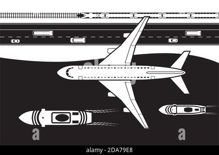 Passenger transportation by land, by air and by sea - vector illustration Stock Vector