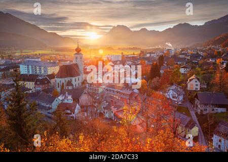 Liezen, Austria. Cityscape image of Liezen, Austria at beautiful autumn sunset. Stock Photo