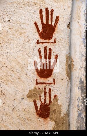 red hand made outside the rajasthan house. Stock Photo