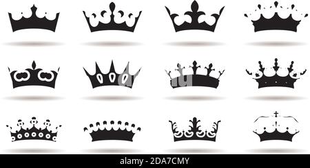 Set vector king crowns on white background. Vector Illustration. Emblem, icon and Royal symbols. Stock Vector