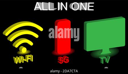 All in one technology WI FI, 5G, TV Stock Vector