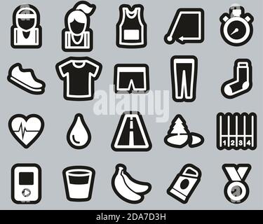 Running Or Jogging Icons White On Black Sticker Set Big Stock Vector