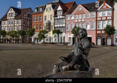 Friedrich von Bodenstedt was a German poet living in 19th century. He was born in city of Peine and his statue is erected on town square. Stock Photo