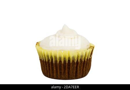 One carrot cake cupcake with cream cheese frosting. Stock Photo
