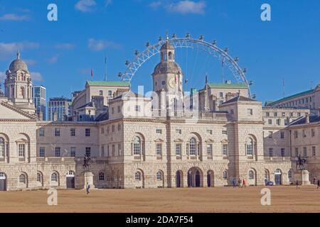 London, Westminster. Horse Guards Parade, showing the ceremonial parade ground, and William Kent's 18th century buildings on Whitehall. Stock Photo