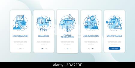 Health education blue onboarding mobile app page screen with concepts Stock Vector