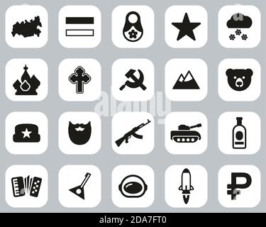 Russia Country & Culture Icons Black & White Flat Design Set Big Stock Vector