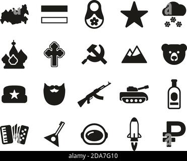 Russia Country & Culture Icons Black & White Set Big Stock Vector