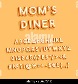 Moms dinner vintage 3d vector alphabet set Stock Vector