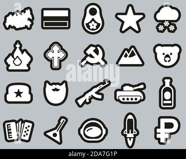 Russia Country & Culture Icons White On Black Sticker Set Big Stock Vector