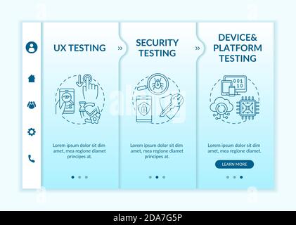 App testing components onboarding vector template Stock Vector