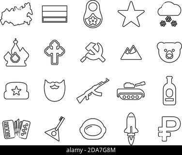 Russia Country & Culture Icons Black & White Thin Line Set Big Stock Vector