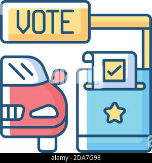 Drive through voting booth RGB color icon Stock Vector