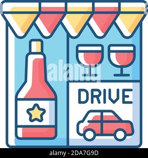 Drive through liquor store RGB color icon Stock Vector