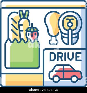 Drive through grocery shopping RGB color icon Stock Vector