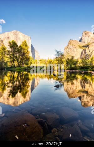 Illuminated Yosemite Valley With Reflection At Sunset, Yosemite 