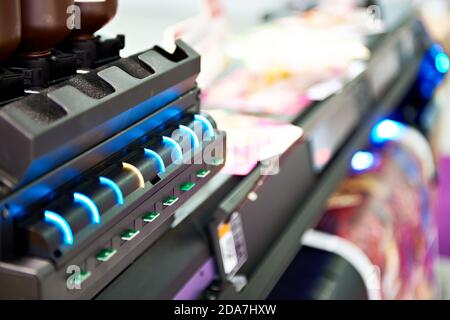 Indicators of the work of cartridges on a wide format printer Stock Photo