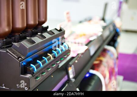 Indicators of the work of cartridges on a wide format printer Stock Photo