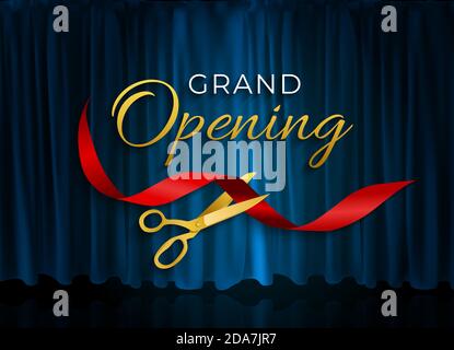 Grand Opening Card with Ribbon and Scissors Background. Vector Illustration Stock Vector