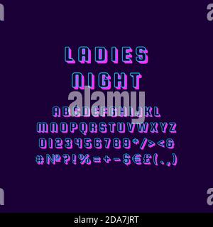 Ladies night vintage 3d vector alphabet set Stock Vector